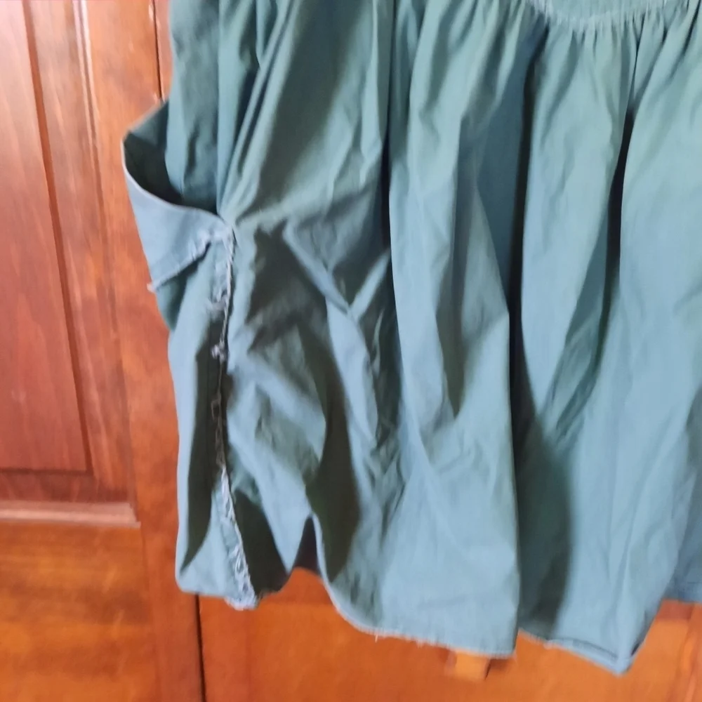 Vintage Y2K Bellvilles Green Frayed Edge Pleated Midi Skirt W/ Pockets Size S/M